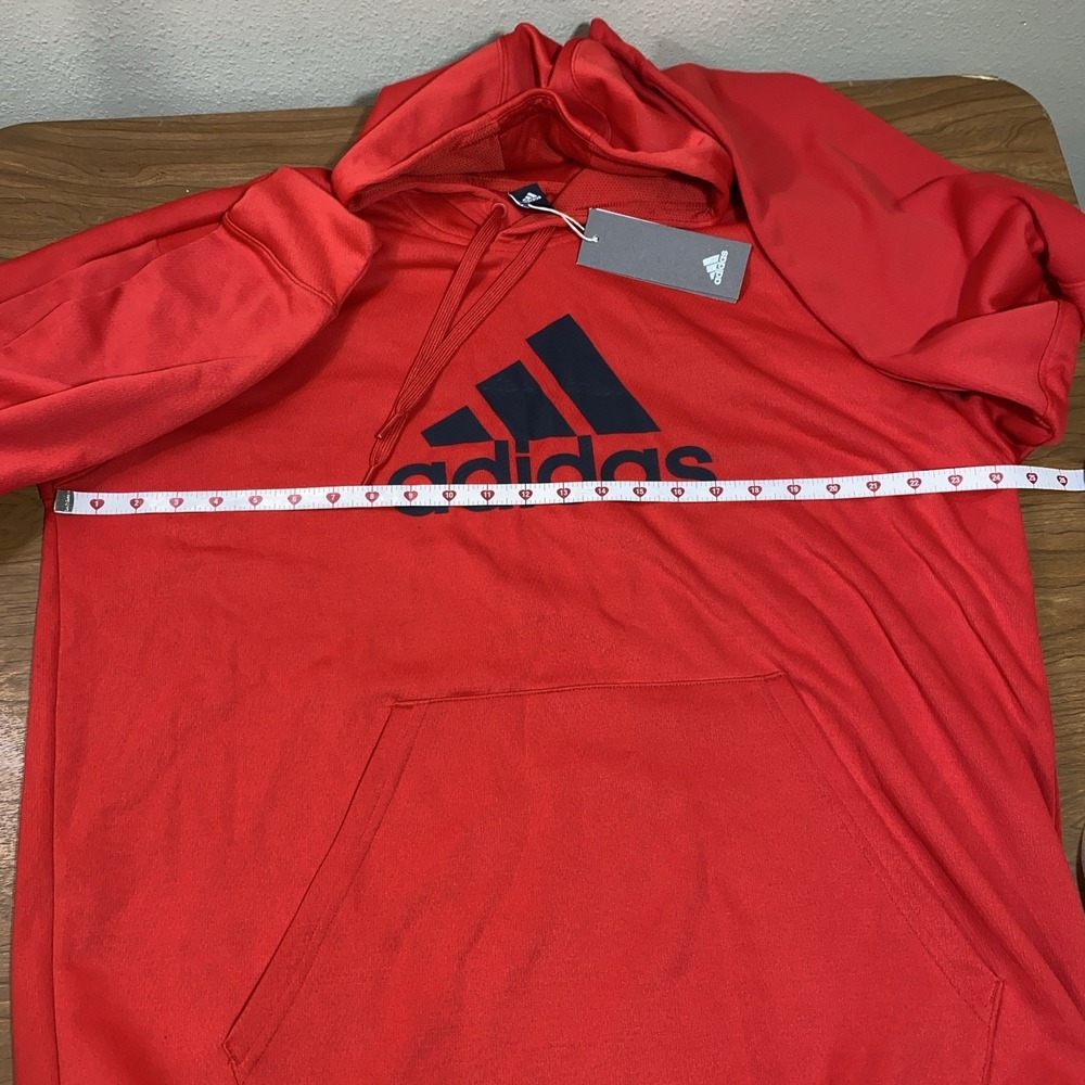 NWT Adidas Red Fleece Logo Hoodie Sweatshirt Small Soft Pullover Athletic Fit - Picture 4 of 7